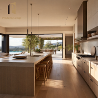 Meubles de cuisine en placage de bois, finition noyer naturel moderne, pour projet de villa complète