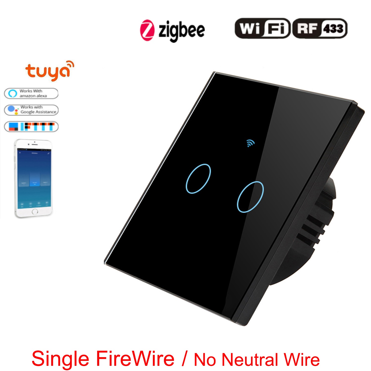 86-Zigbee-2Gang Negro