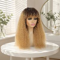 Perruque indienne Remy sans colle, fabriquée à la machine, brun moyen, lisse crépu, longueur 13, densité 250%, franges aériennes, sans dentelle, perruque complète pour