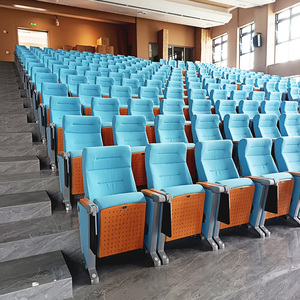 Chaises de salle de conférence pliantes en tissu avec logo personnalisé gratuit, chaises d'église bleues, fauteuils d'église, chaises d'auditorium avec bureaux d'écriture - Product Image 6