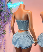 Collection Été 2026 : Ensemble 2 Pièces Femme en Jean Extensible – Short et Jupe Courte en Coton Denim
