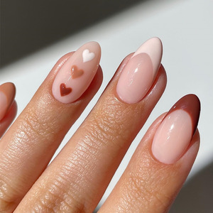 ❤ Pegatinas francesas de bloque de color de corazón usable de Venta caliente transfronteriza puntas de uñas postizas de niña dulce terminadas - Product Image 3