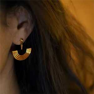 Geometric Sector <b>Stud</b> <b>Earrings</b> 18K Gold Plated Stainless Steel For Women Everyday Wear - Product Image 2
