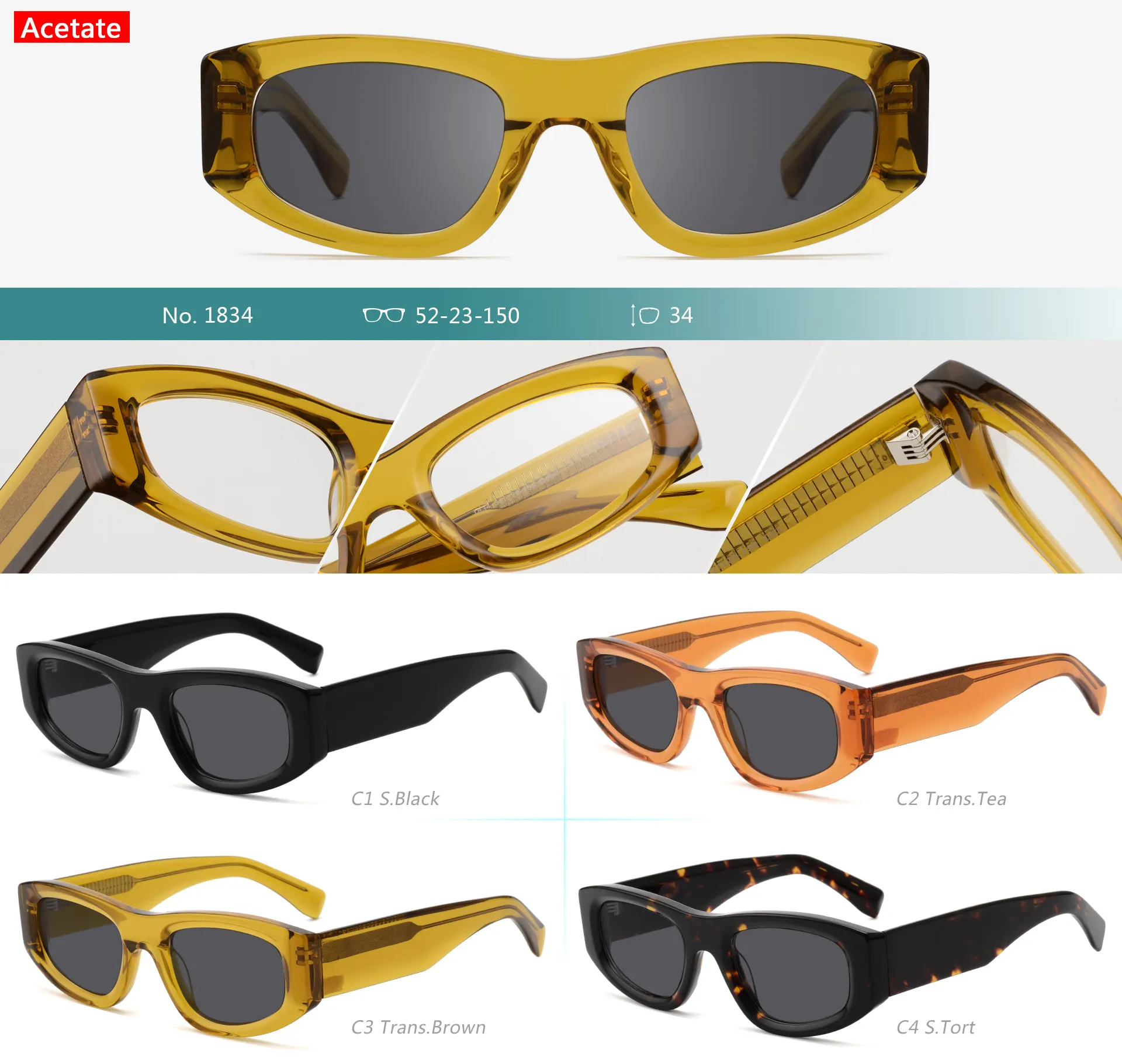 High Quality Acetate Sunglasses Ladies Men Fashion Polarized Sunglasses Trendy Vintage Sunglasses