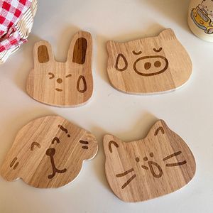 Cute Animal Coasters Natural Rubberwood Heat Resistant Mats Cartoon Design Irregular Shape Household Use - Product Image 5