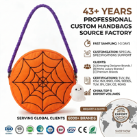 Tas Tangan Wanita Mewah Elegan Trendi Halloween Kasual Sehari-hari Chic Berbahan Nilon Berlapis Quilted Motif Labu dengan Ritsleting, OEM Custom
