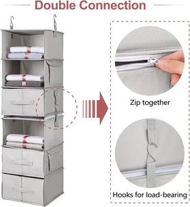 6 Shelf Hanging Closet Organizer Hanging <b>Storage</b> Organizer With 3 Removable Drawers Side Pockets Hanging Shelves for Closet - Product Image 5