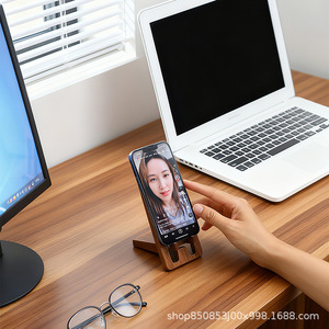 Solid Wood Phone Stand <b>Rotatable</b> Foldable Desktop Holder For Home Office Use - Product Image 3