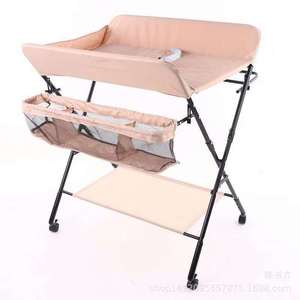 Foldable Portable Baby Changing <b>Table</b> With <b>Wheels</b> And Storage Gray Metal Frame Height Adjustable <b>For</b> Newborn Care - Product Image 5
