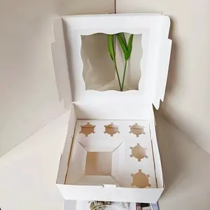Benutzer definierte weiße Karte Papier Cupcake Box mit Fenster Bäckerei Verpackungs boxen für Geburtstags torte