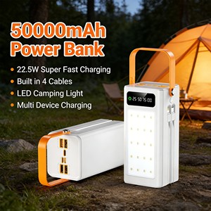 แบตสำรองพกพา 50000mAh พร้อมสายชาร์จในตัว 4 เส้น ไฟ LED สำหรับแคมป์ปิ้ง 22.5W ชาร์จเร็วพิเศษ หน้าจอ LED แสดงผลแบบดิจิตอล แบตสำรองสำหรับแคมป์ปิ้ง - Product Image 3