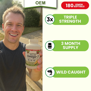 Suplemen Minyak Ikan <span class=keywords><strong>Omega</strong></span> <span class=keywords><strong>3</strong></span> Kekuatan Tiga Kali Lipat OEM 2400mg 180 Kapsul Rasa Lemon Tinggi EPA DHA untuk Pria Wanita Softgel Murni - Product Image 6