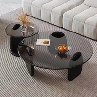 Table Basse Ronde Moderne ModHomi en Gros pour Salon Chambre à Coucher Meuble en Verre Trempé et Base en Bois Luxe Léger