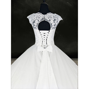 White Ball Gown Wedding Dress Sweetheart Neckline Natural Waist Cut Out Detail Polyester Fabric - Product Image 2