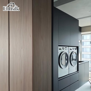 Armoire de buanderie intégrée de luxe sur mesure avec lave-linge <span class=keywords><strong>et</strong></span> sèche-linge, <span class=keywords><strong>bois</strong></span> <span class=keywords><strong>noir</strong></span> haut de gamme pour le rangement de la buanderie - Product Image 5