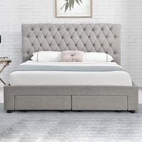 Lit Double en Velours Taille King avec Tiroir Willsoon pour Hôtel, Cadre de Lit Rembourré Réglable avec Tête de Lit Capitonnée, Camas