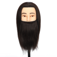 Tête de mannequin homme avec barbe, 100% cheveux humains, pour l'enseignement du coiffage en salon, peut être décolorée et teinte
