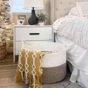 Wholesale <b>Woven</b> Cotton Rope Laundry Hamper with Reinforced Handles Storage Bin for Pillows Comforters & Toys - Product Image 2