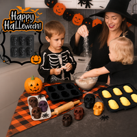 Moule à gâteau Halloween en forme de crâne, 6 cavités, en silicone avec cadre en acier inoxydable, pour la décoration de gâteaux DIY, ustensile de cuisson