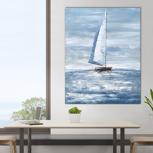 現代の手作り抽象帆船海景画キャンバスアート波の風景手描き油絵高品質木製フレーム壁掛けアート - Product Image 5