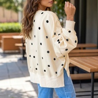 Sweat-shirt surdimensionné personnalisé pour femme à pois, col rond décontracté, coupe ample, style vintage, pull à pois contrastants, livraison directe