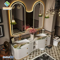 Ensemble de meuble-lavabo moderne en bois massif OEM 2025 avec miroir, lavabo, robinet et égouttoir en cuivre - Idéal pour entrepôt et bar à domicile