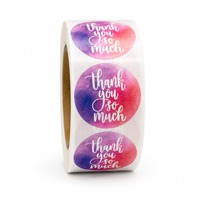 Rouleau d'autocollants adhésifs en papier cuivré de 2,5 cm, motif Tie-Dye violet-rouge, écologiques et durables, pour emballage, avec message de remerciement, vente en gros