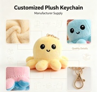 Porte-clés en peluche pieuvre réversible avec logo personnalisé, jouets en peluche émotionnels à bascule, vente en gros, prix d'usine, faible MOQ