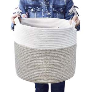 Panier de rangement pliable en corde de coton, organisateur de linge, jouets, couvertures pour bébé - Product Image 3