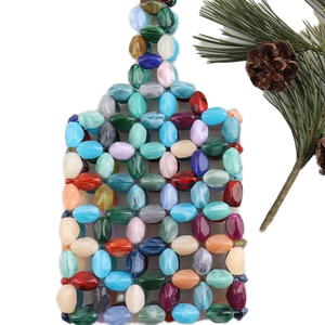 Sac à main carré pour femme, tissé ajouré, contrast de couleurs, design de niche, avec pompon perlé, fermeture ouverte, polyvalent, pour le quotidien - Product Image 1