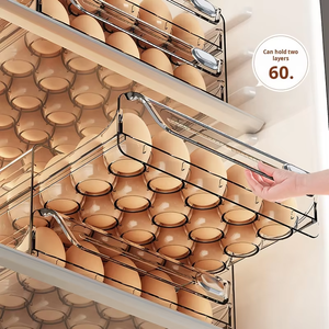 <span class=keywords><strong>Porte</strong></span>-œufs pour réfrigérateur, distributeur à 2 niveaux, plateau à œufs empilable transparent avec tiroir, conteneur de rangement pour comptoir de cuisine - Product Image 4