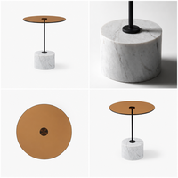 Table d'appoint ronde personnalisée en verre ambré avec base sculpturale en marbre blanc naturel, style moderne, pour villa, salon, hôtel, chambre à coucher
