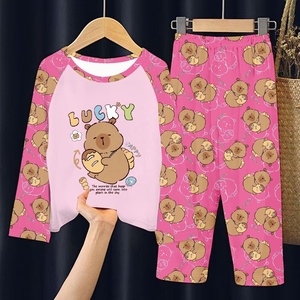 <span class=keywords><strong>Pijamas</strong></span> Capybara para niños, Primavera Verano 2025, conjunto de ropa de dormir fina de manga larga para niños pequeños, <span class=keywords><strong>niñas</strong></span>, ropa de dormir con estampado completo de dibujos animados - Product Image 6