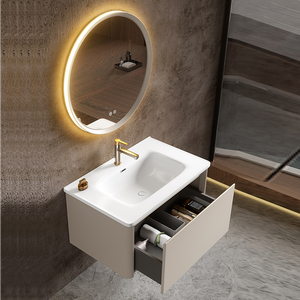 Mueble de <span class=keywords><strong>Baño</strong></span> Flotante Moderno Minimalista Estilo <span class=keywords><strong>Bauhaus</strong></span>, Espejo Inteligente Colgante de Pared de Aleación de Aluminio, Lavabo de Cerámica, para Comedor o Villa - Product Image 5