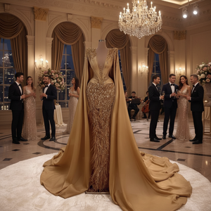 Robe de soirée musulmane de luxe violette pour mariages et fêtes, entièrement ornée de sequins, de perles et de cristaux, longueur ras du sol, antistatique, coupe sirène - Product Image 3