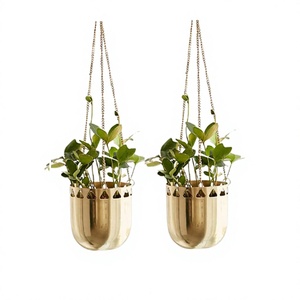 Set Of 2 Round Shape Plant <b>Pot</b> Gold Color Iron Planter Premium Quality Customized Size Hanging Planter At Good Price - Product Image 1