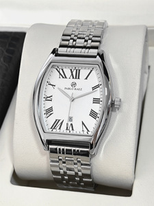 Reloj de pulsera de acero para hombre - popular reloj con correa de cuero impermeable en forma de barril - Product Image 3
