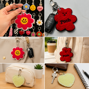 Custom Chenille Keytags Zipper Bag Pull Charms Pendants Luggage Tag Embroidery <b>Key</b> Chain Patch Embroidered Keychain Tag - Product Image 3