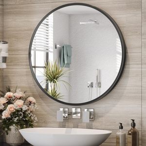 Brightify Round Black <b>Mirror</b> 24 Inch Wall Mounted Contemporary Bathroom Vanity <b>Mirror</b> Glass <b>Frame</b> - Product Image 1