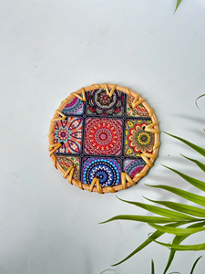 GREENCRAFT Handwoven Bohemian Style Eco-Friendly <b>Rattan</b> Coaster Porcelain Inlay Custom Diameter Durable Elegant Handmade Daily - Product Image 4
