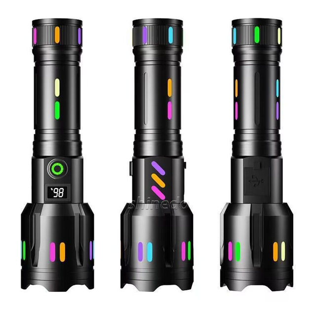 USB-Chargeable Tactical Zoom Flashlight Long-Range Waterproof IP65 Digital Power Display White LED 18650 Battery 1000 Lumens LED