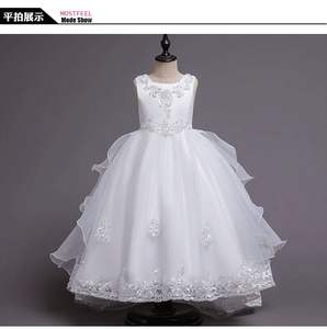 Vestidos Largos de Gasa Dorada para Niñas Sin Mangas con Múltiples Capas Lazo Irregular y Estampado 3D para Anfitrionas de Verano Grupo de Edad Infantil - Product Image 3