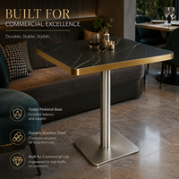 Ensemble table et chaises de bistrot en pierre frittée de luxe avec base en métal doré pour hôtel, café, restaurant, usage commercial