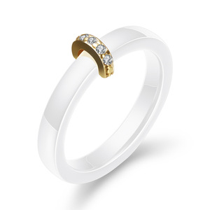 <b>Ceramic</b> 3Mm Minimalist Micro Inlaid Zircon Black And White Couple Half Round <b>Ring</b> For Women Engagement Jewelry - Product Image 3