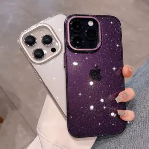 For iPhone 14 Pro Max Luxury Phone Cases Transparent Glitter TPU Protective Cover Simple Anti Drop Shockproof Case