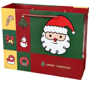 Proveedor de China, venta al por mayor, bolsa de manzana de Navidad con dibujos animados personalizados de lujo, bolsa de papel de regalo exquisita para dulces de Nochebuena