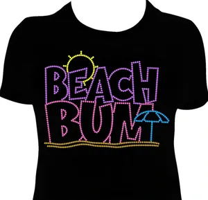 彩色假日海滩流浪汉水钻设计女士t恤装饰水钻转移廉价铁转移贴花