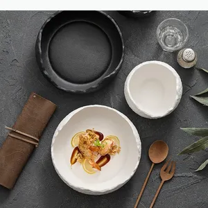 Bol en céramique irrégulier profond pour soupe, assiette à fruits, assiette à dessert, plat à dim sum, assiette à sashimi, <span class=keywords><strong>plateau</strong></span> à collations - Product Image 4