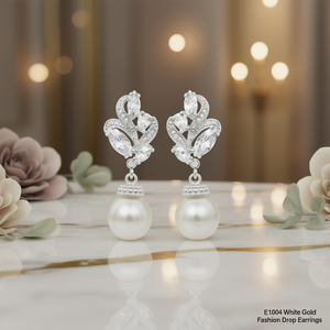 E1004 Orecchini pendenti alla moda in oro bianco con perle e pietre taglio marquise per gioielli da sposa da donna - Product Image 2