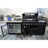Mueble de Cocina para Exteriores de Acero Inoxidable, Juego de Parrilla de 6 Quemadores con Refrigerador y Fregadero